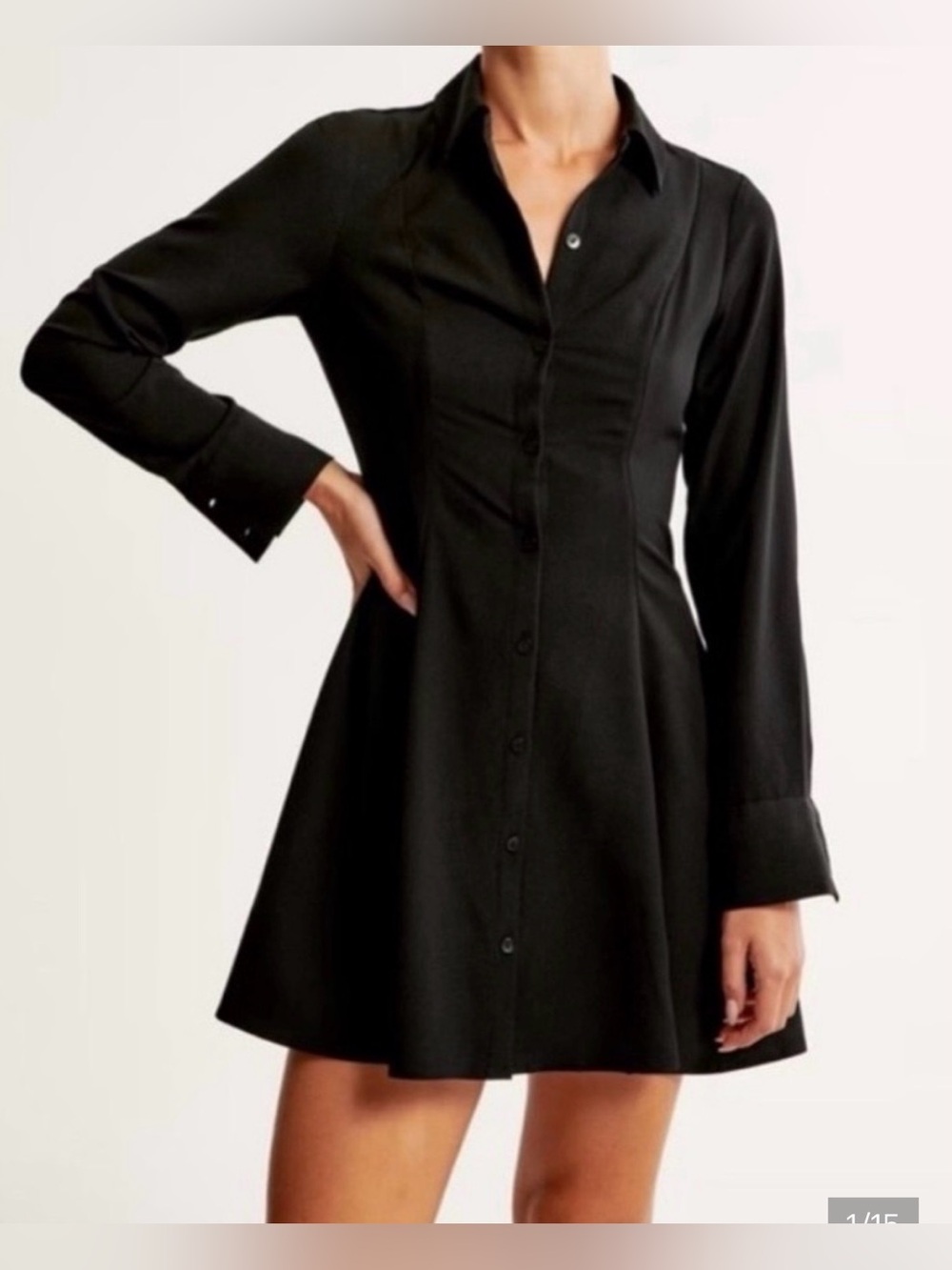 Abercrombie & Fitch Black Long-Sleeve Button-Front Dress